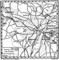 Map of suburbs of Birmingham.