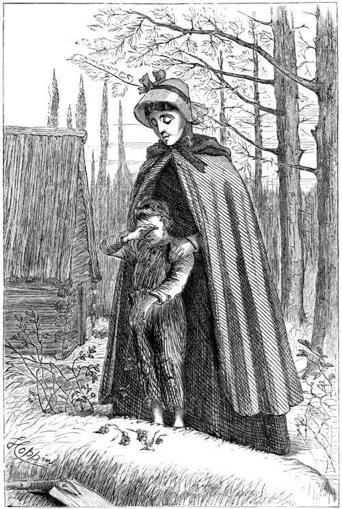 MRS. HAWKINS AND CLAY AT THE GRAVE OF HIS MOTHER.