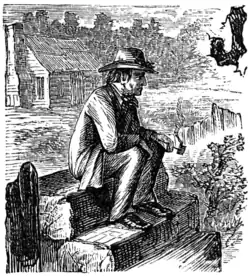 Squire Hawkins sat upon the pyramid of large blocks