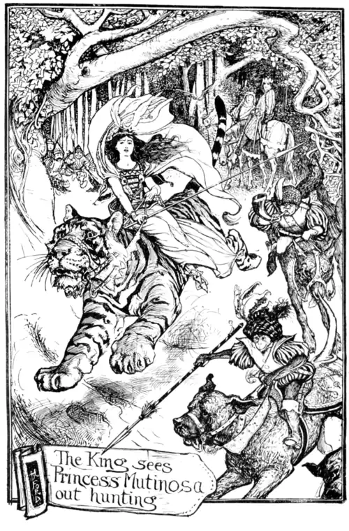 The King sees Princess Mutinosa out hunting