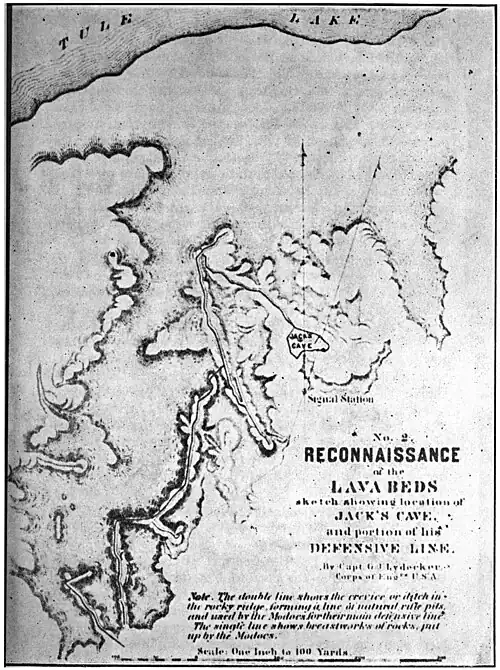 RECONNAISSANCE of the LAVA BEDS sketch showing JACK'S CAVE.