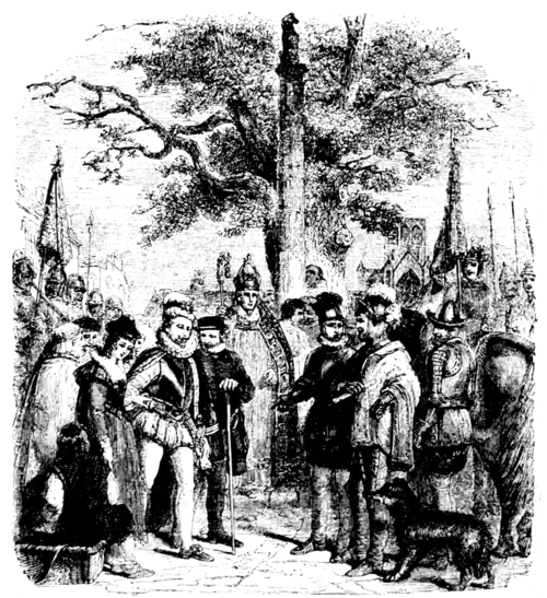 Sir Piercie Shafton introducing the Miller's Daughter to Murray and Morton