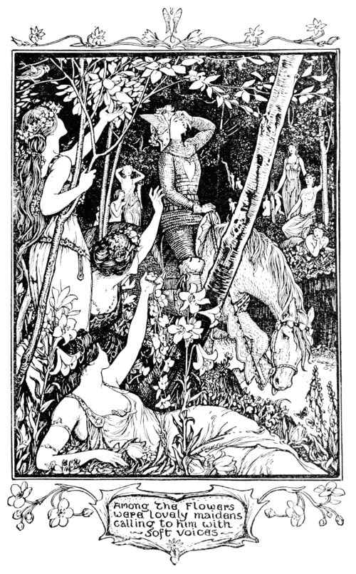 Among the Flowers were lovely Maidens calling to him with soft Voices