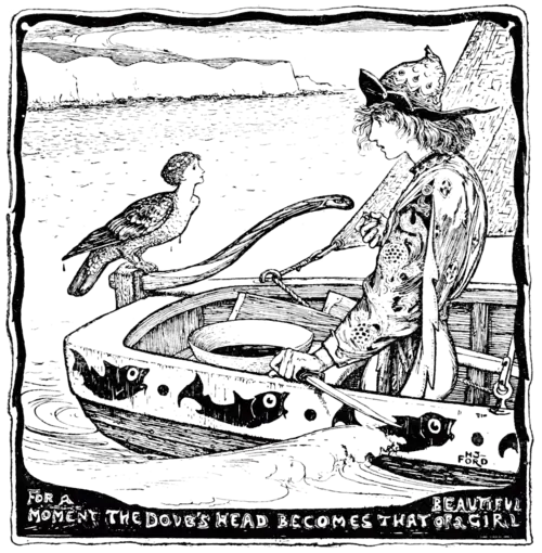 FOR A MOMENT THE DOVE’S HEAD BECOMES THAT OF A BEAUTIFUL GIRL