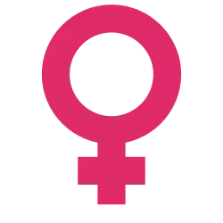Symbol of Venus, also used as the symbol for women; a pink circle with a small equilateral cross attached the the lower edge.