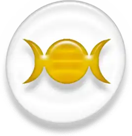 A central circle with a crescent on either side.