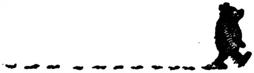 Winnie-the-Pooh drenched in a black fluid, walking with footprints behind him