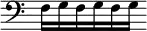 { \override Score.TimeSignature #'stencil = ##f \clef bass f16[ g f g f g] }