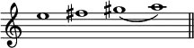 { \override Score.TimeSignature #'stencil = ##f \time 4/1
 e''1 fis'' gis''_( a'') \bar "||" }