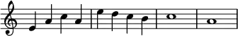 { \relative e' { \override Score.TimeSignature #'stencil = ##f e4 a c a | e' d c b | c1 | a } }