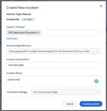 create incident example for SRE batphone