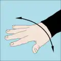 Something is wrong: An open hand with palm down and fingers apart is rocked back and forth on the axis of the forearm.