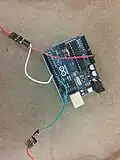 this shows arduino ground connected to the ESC for reference purposes, Arduino is not getting power from the ESC