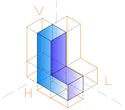 The isometric projection of an L shape 3D figure