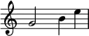{
\override Score.TimeSignature
#'stencil = ##f
\override Score.SpacingSpanner.strict-note-spacing = ##t
\set Score.proportionalNotationDuration = #(ly:make-moment 1/4)
\time 4/4
{
\clef treble
g'2 b'4 e''
}
}